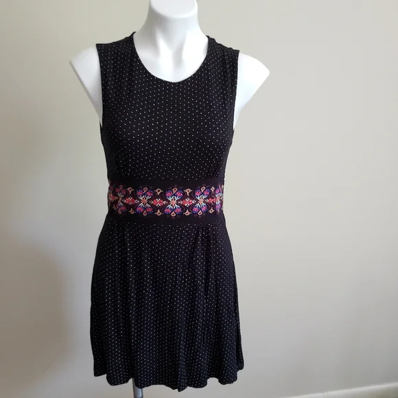 Free People Black Dot Sleeveless Dress Knit Waist - Picture 1 of 10